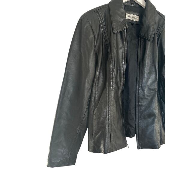 Women Size Large Vintage 100% Leather Jacket Fall Winter Front Zip Closet Staple - Picture 4 of 12